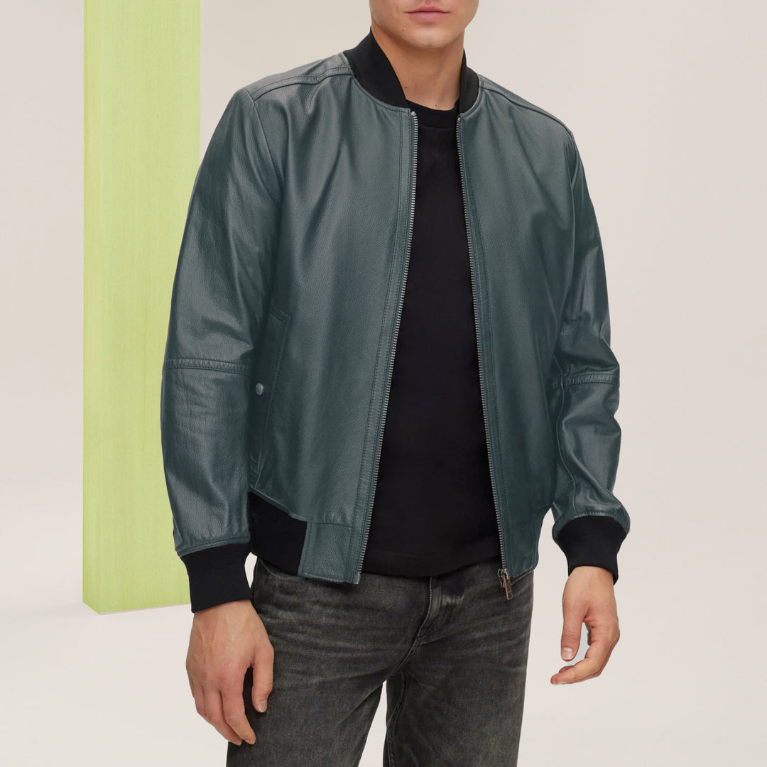 BOSS Regular-fit jacket in textured soft-touch leather