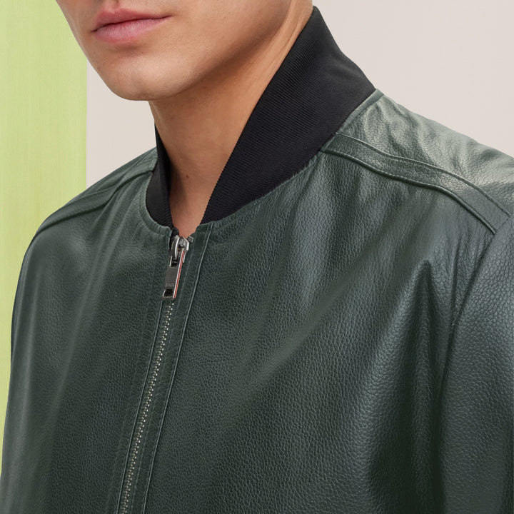 BOSS Regular-fit jacket in textured soft-touch leather