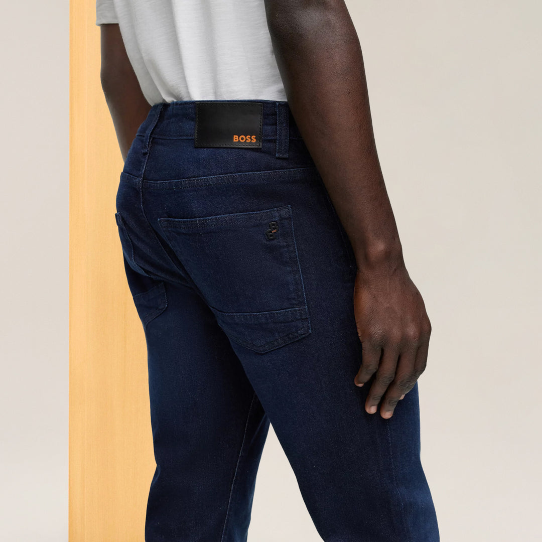 BOSS Slim-fit jeans in dark-blue comfort-stretch denim