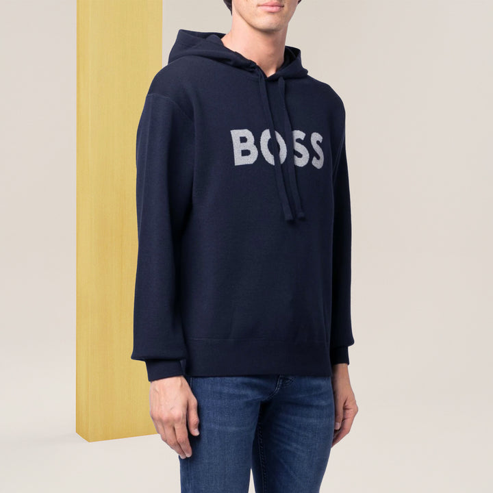 BOSS Logo-embroidered long-sleeve hoodie