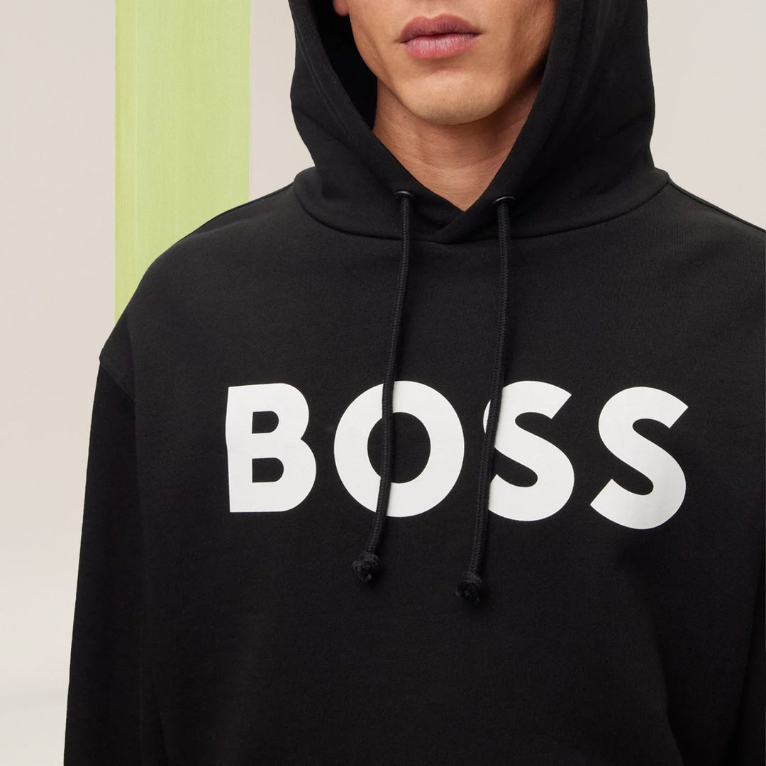 BOSS Logo-print hoodie in French-terry cotton