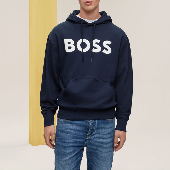 BOSS Logo-print hoodie in French-terry cotton